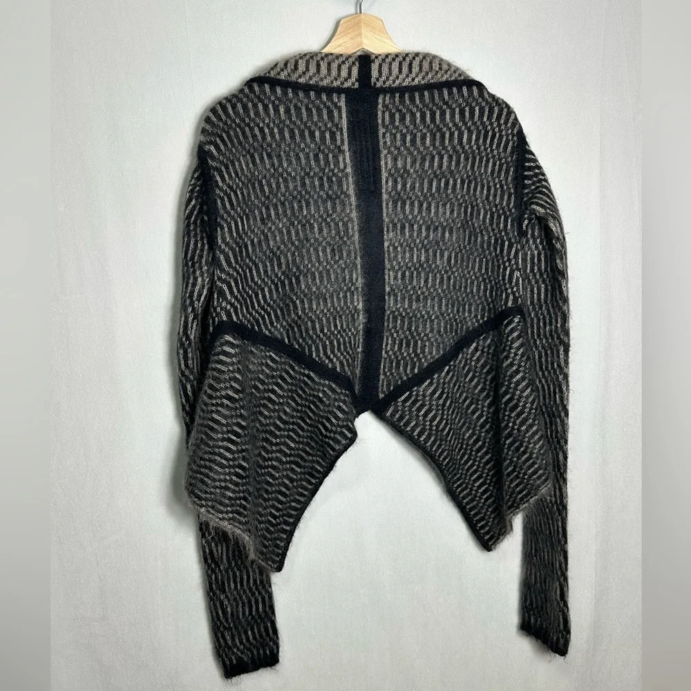 Rick Owens Glitter FW17 Mohair Merino Wool Draped Cardigan Black Beige- one size